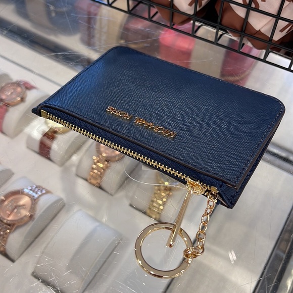 MICHAEL KORS SM TOP ZIP COINPOUCH WITH ID KEYCHAIN CARDHOLDER WALLET 
NAVY NWT - Picture 13 of 16
